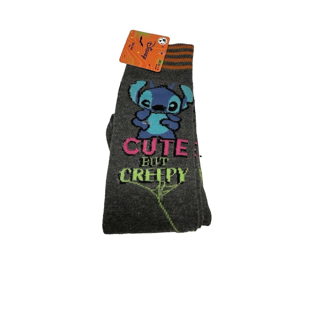 DISNEY‎ womens 1 pair knee high halloween socks size 4-10 CUTE BUT CREEPY STITCH